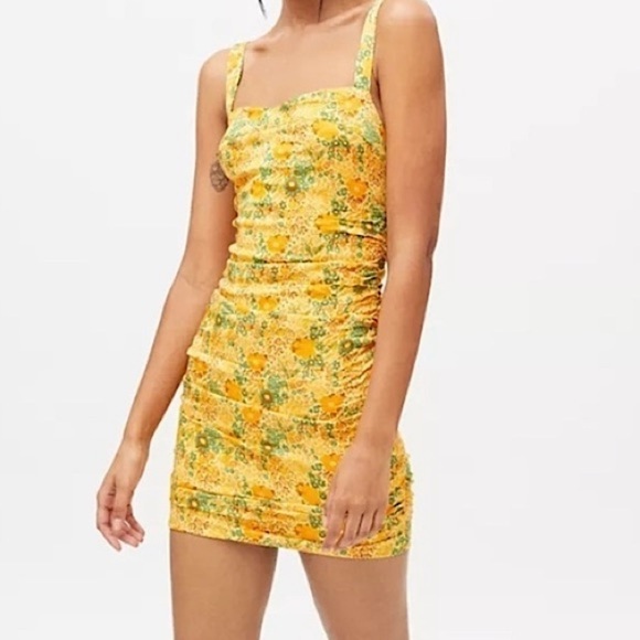 Urban Outfitters UO Yellow and Green Floral Mini Halter Dress Nwot Size Small S - Picture 1 of 15